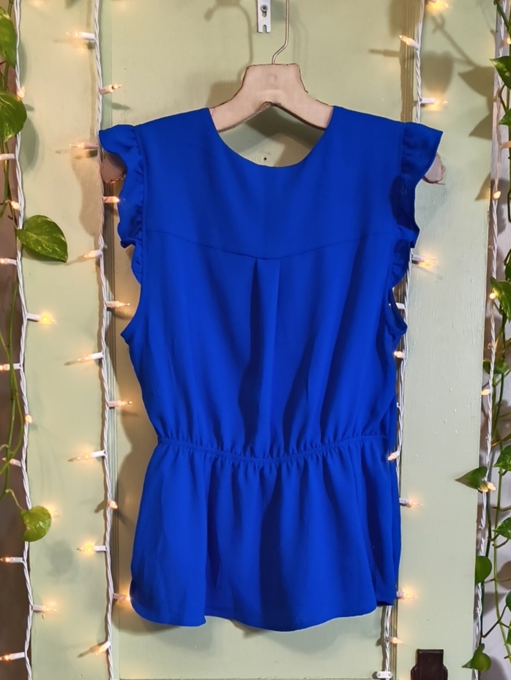 Women's Monteau Los Angeles Electric Ruffle Faux Wrap Sleeveless Blouse XL - Picture 9 of 11